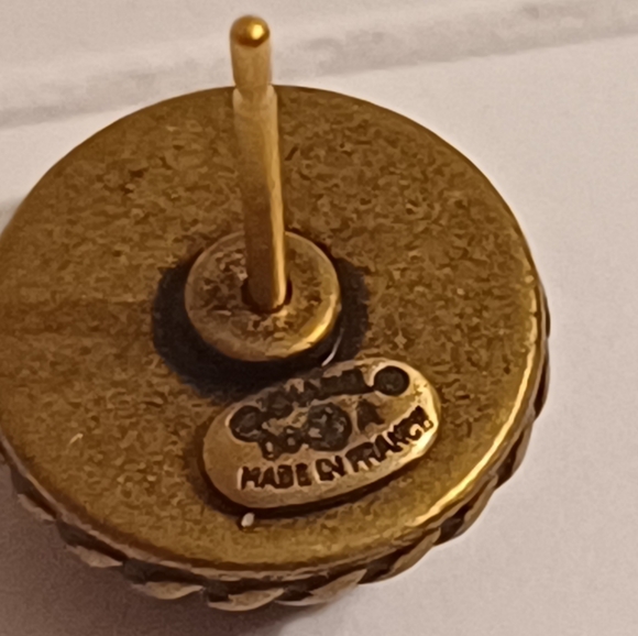 100% Authentic CHANEL Earrings Old Vintage Pierced Black Gold Made in France - Picture 2 of 14